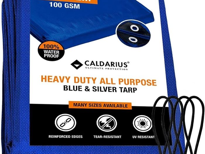 FREE EXPRESS SHIPPING ty Tarp Waterproof Furniture Caravan Cover Sheet Reinforced Eyelets Premium Quality - TRUSTED BRITISH BRAND (BLUE/SILVER 100GSM, 1.5 x 2 m