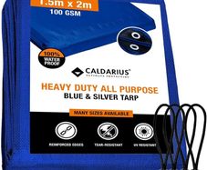 FREE EXPRESS SHIPPING ty Tarp Waterproof Furniture Caravan Cover Sheet Reinforced Eyelets Premium Quality - TRUSTED BRITISH BRAND (BLUE/SILVER 100GSM, 1.5 x 2 m