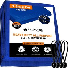 FREE EXPRESS SHIPPING ty Tarp Waterproof Furniture Caravan Cover Sheet Reinforced Eyelets Premium Quality - TRUSTED BRITISH BRAND (BLUE/SILVER 100GSM, 1.5 x 2 m