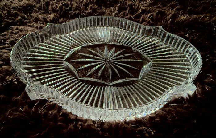 Waterford Crystal Seahorse Scalloped Oval Vanity Dresser Tray Relish Dish