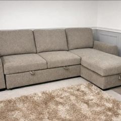 New Beige Mellisa Corner Chaise Sofa Bed