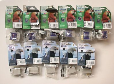 Lot of 11 X Epson T008 and T007 Colour and Black EMPTY Ink Cartridges