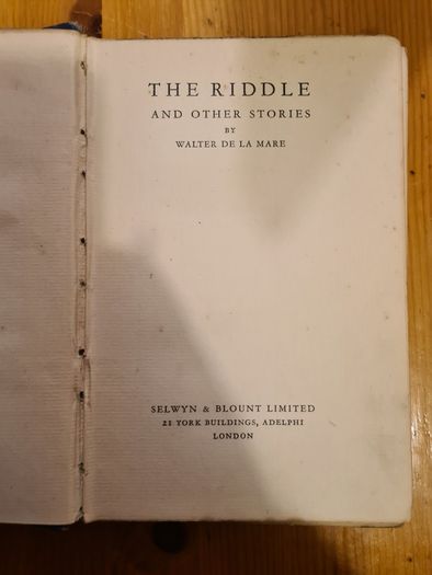 The Riddle And Other Stories By Walter De La Mare. Hardback.1