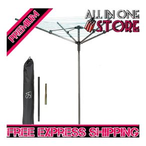 Rotary Washing Line | 45m Rotating Outdoor Washing Line | Heavy Duty Clothes Airer Outdoor | Garden Rotary Line | 4 Arm Rotary Washing Line | Washing Line Rotary with Ground Spike & Cover (FREE SHIPPING)