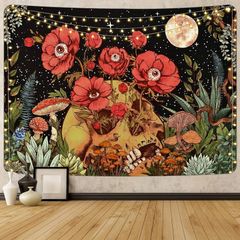 FREE EXPRESS SHIPPING Tapestry Skull Garden Wall Tapestry Hippie Moon Wall Hanging Tapestry Flower Mushroom Decor Tapestry for Bedroom Dorm Room Decoration 59 x 51 inch (150 x130cm)