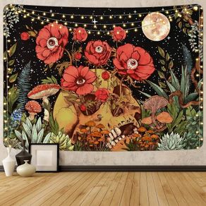 FREE EXPRESS SHIPPING Tapestry Skull Garden Wall Tapestry Hippie Moon Wall Hanging Tapestry Flower Mushroom Decor Tapestry for Bedroom Dorm Room Decoration 59 x 51 inch (150 x130cm)