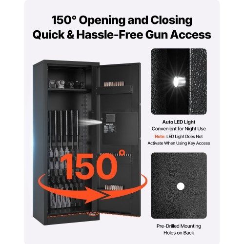 4 Gun Safe, Long Gun Cabinet for Rifles and Pistols, Quick Access Rifle Safe with 3 Ammo Slots and 2 Adjustable Racks, Large Digital Cabinet with Key and Password Lock(Assembly Required)