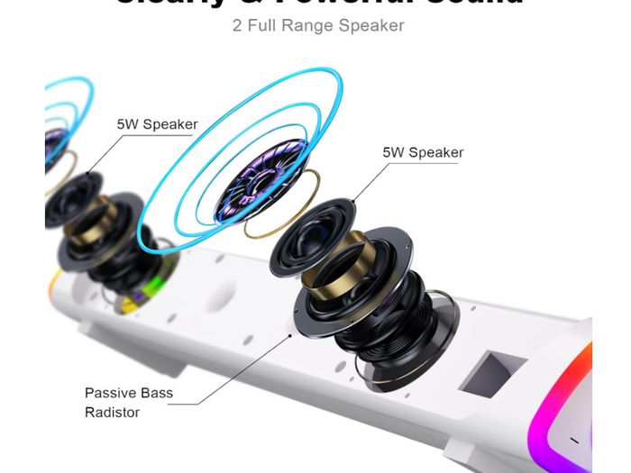 SOULION R30 Plus Computer Speakers, Wired USB-Powered Bluetooth V5.3 PC Sound Bar, Colorful LED Lights with Switch Button, Surround Sound Portable Computer SoundBar
