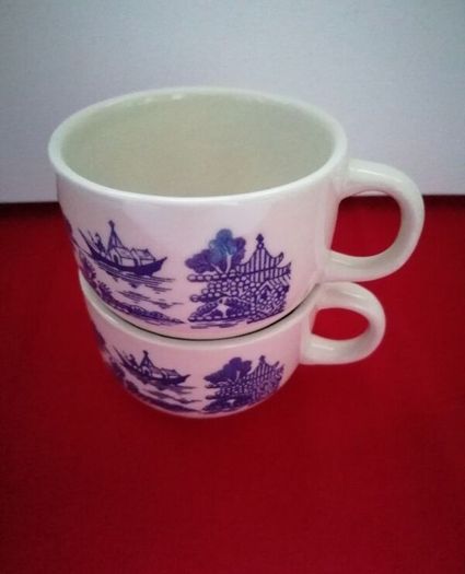 Rare Vintage Staffordshire China Blue, Coffee Cups (70s)