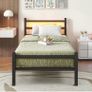 3ft Single Bed Frame with Headboard & LED Lights,Heavy Duty Metal Platform Bed Frame with Charging Station Image 8