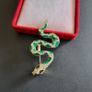 Snake Brooch Cobra Pin Gold Tone with Green & White Crystals Rattle Snake Broach Image 3