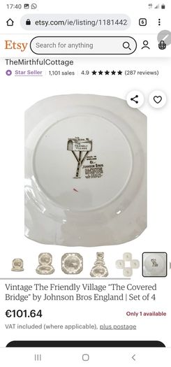 Set of 3 Vintage The Friendly Village The Covered Bridge by Johnson Bros Square Bone China Plates