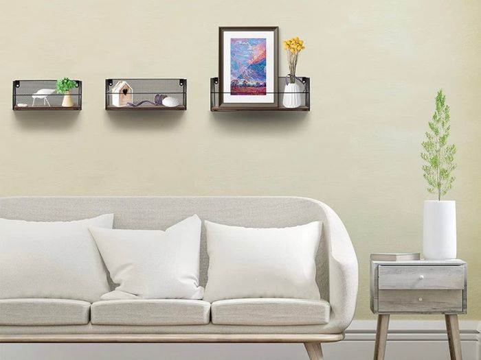Wall Mounted Floating Shelves, Set of 3, Hanging Rustic Shelves Wire Frame for Bathroom Bedroom Living Room Kitchen, Home and Office Decor (FREE POSTAGE)