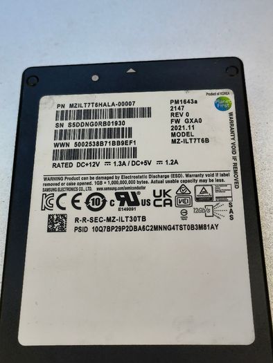 Samsung Pm1643a 7.68tb 12g Sas Ssd 2.5" Mz-ilt7t6b Mzilt7t6hala-00007 (tested)