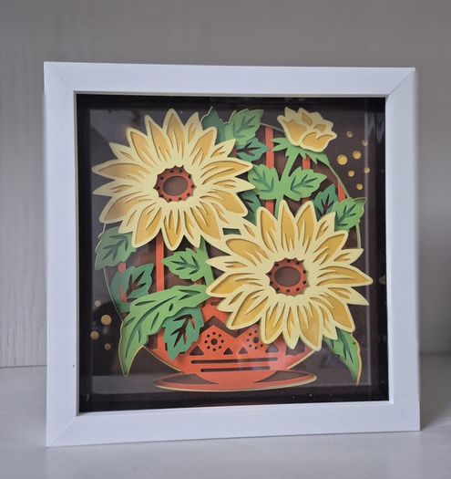 Beautiful sunflowers in vase shadow box frame perfect present