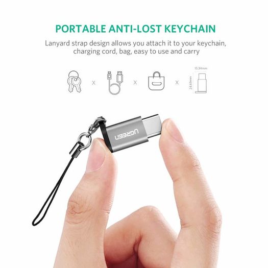 2 X Ugreen Aluminum Alloy OTG Micro USB (Female) to USB-C (Male) QC 3.0/2.0 Charger & Sync Convertor Adapter with Key Chain (Brand New/Warranty)