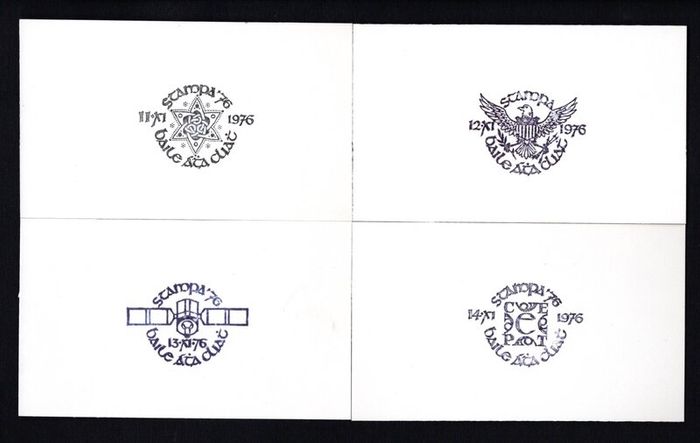 1976 Ireland Stampa Proofs of show cancels on light carboard measuring 75mm X 127mm
