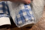Large Red &amp; Blue Plaid Oilcloth Roll Lot  Approx. 75m