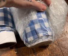 Large Red & Blue Plaid Oilcloth Roll Lot  Approx. 75m