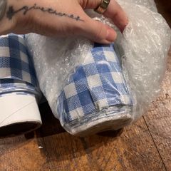 Large Red & Blue Plaid Oilcloth Roll Lot  Approx. 75m