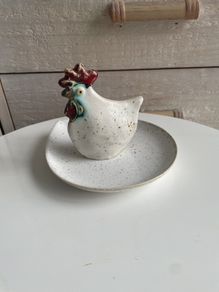 Ceramic Hen on Plate