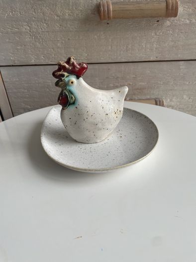 Ceramic Hen on Plate