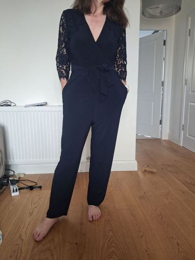 Monsoon Navy Estella Lace Detail Jumpsuit (With Pockets!)