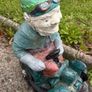 Vintage Reconstuted stone garden gnome on car, hand painted Image 2