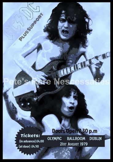 AC/DC concert poster Olympic Ballroom Dublin Ireland 1979 new A3 size repro