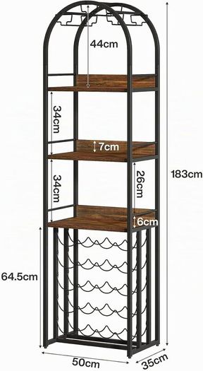 Wine rack, bottle rack, wine stand, metal with glass holder and wine storage for cellar, bar and storage room