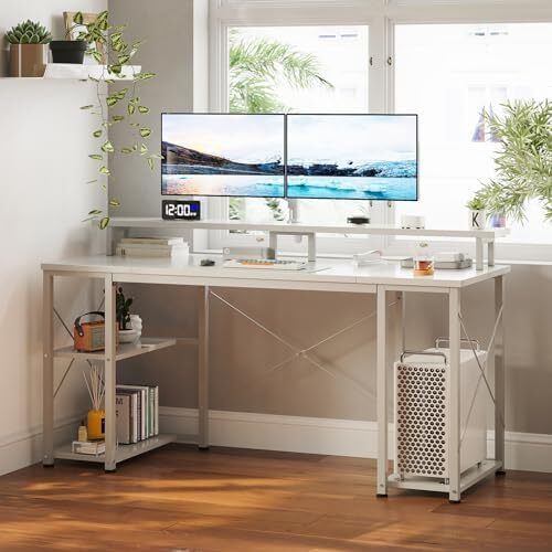 Computer Desk with Shelves, 120 x 50 cm Gaming Desk with Storage, Home Office Table, Modern Simple Style PC Table, Stable Workstation