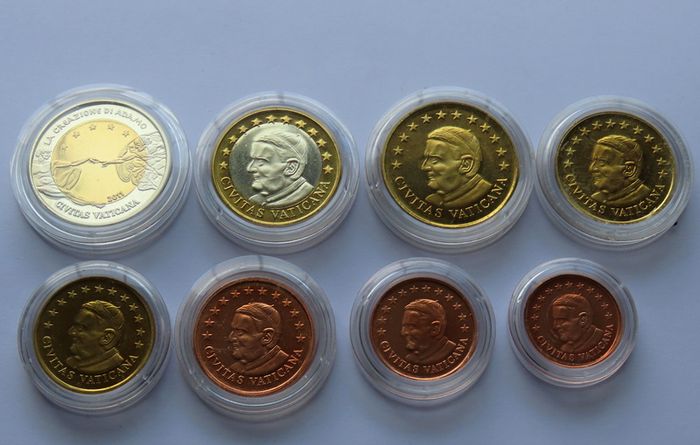 Vatican 2011 euro Euro Probe Essai pattern coins set with Creation of Adam 2 euro Bi-Metal Specimen