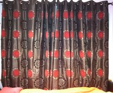 Elegant Blackout & Thermal Curtains - Dark Grey with Warm Red Floral Pattern