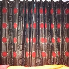 Elegant Blackout & Thermal Curtains - Dark Grey with Warm Red Floral Pattern