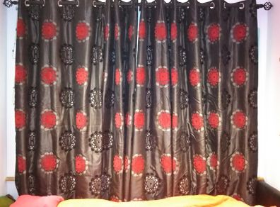 Elegant Blackout & Thermal Curtains - Dark Grey with Warm Red Floral Pattern