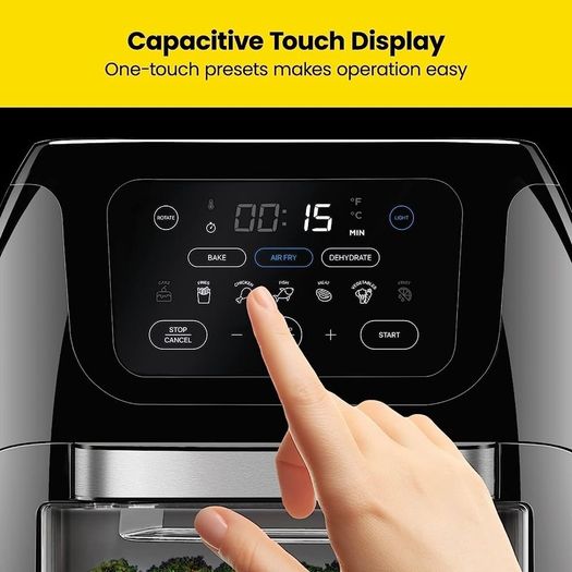 Multifunctional Digital Air Fryer+ Rotisserie, Dehydrator, Convection Oven, 17 Touch Screen Presets Fry, Roast, Dehydrate, Bake, XL 10L Family Size, Auto Shutoff, Large Easy-View Window