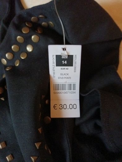 Dunnes  Stores Black Stud Ponte Dress.  S.14     B.N.W.T.