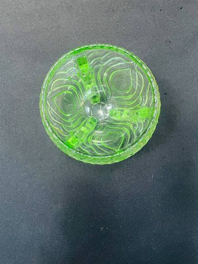 Vintage Sowerby Green glass bowl on three feet