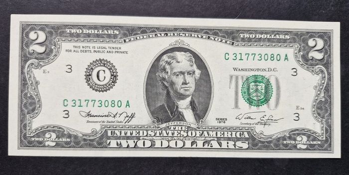 1976 Series 2 Dollar Bill Unc Jefferson Note (80a)