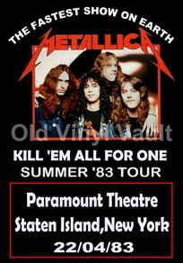 Metallica concert poster Staten Island,NY,Paramount Theatre 1983 A3 Repro