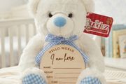 Baby Boy Announcement Teddy Bear with Personalised Wooden Plaque