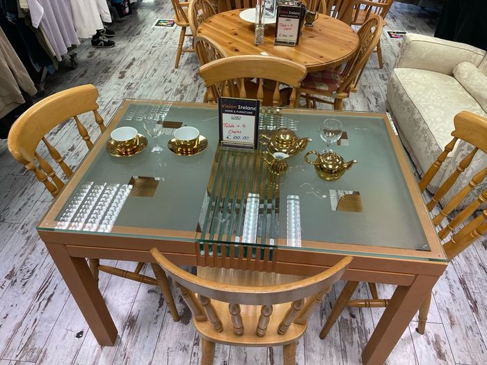 Glass Top Pine Table and 4 Chairs
