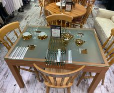 Glass Top Pine Table and 4 Chairs