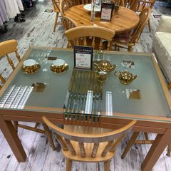 Glass Top Pine Table and 4 Chairs