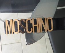 Ladies Genuine black leather Moschino Gold Buckle belt