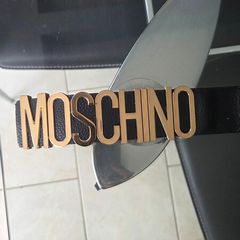 Ladies Genuine black leather Moschino Gold Buckle belt