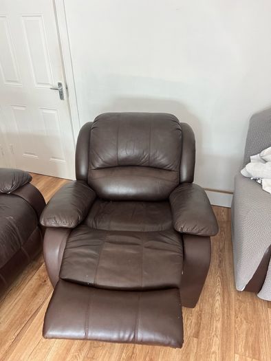 Brown leather recliner sofa