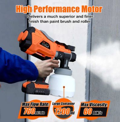 BRAND NEW 1200ML Cordless Electric Spray Gun w/3 Sizes Copper Nozzle Flow Control Airbrush High Power Paint Sprayer With 2000mAh Lithium