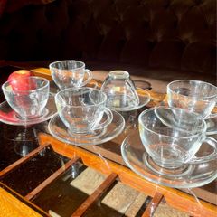 Vintage MCM Arcoroc France 6 x Coffee Tea Glass Cup and Saucers