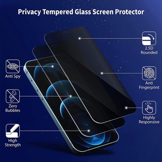 For iPhone 12 / 12 Pro Privacy Tempered Glass Anti Spy Screen Protector 9D New - FHT11IPTG